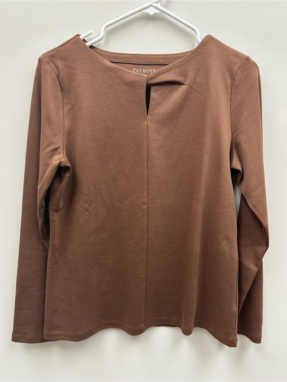 Talbots Chocolate Brown Long-Sleeve Top with Front Keyhole